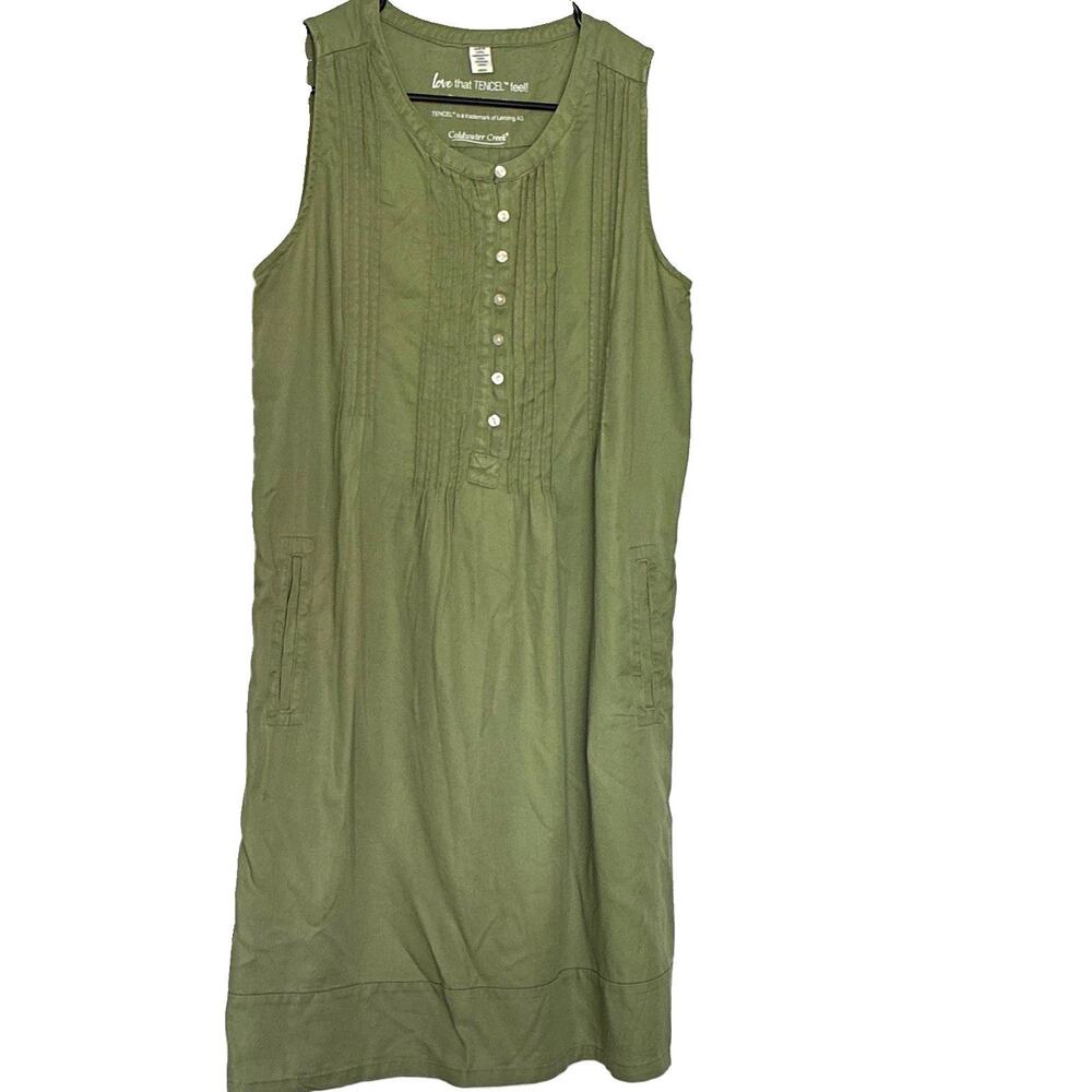 Coldwater Creek Green Tencel Lyocell Sleeveless Shift Dress Pockets S/P